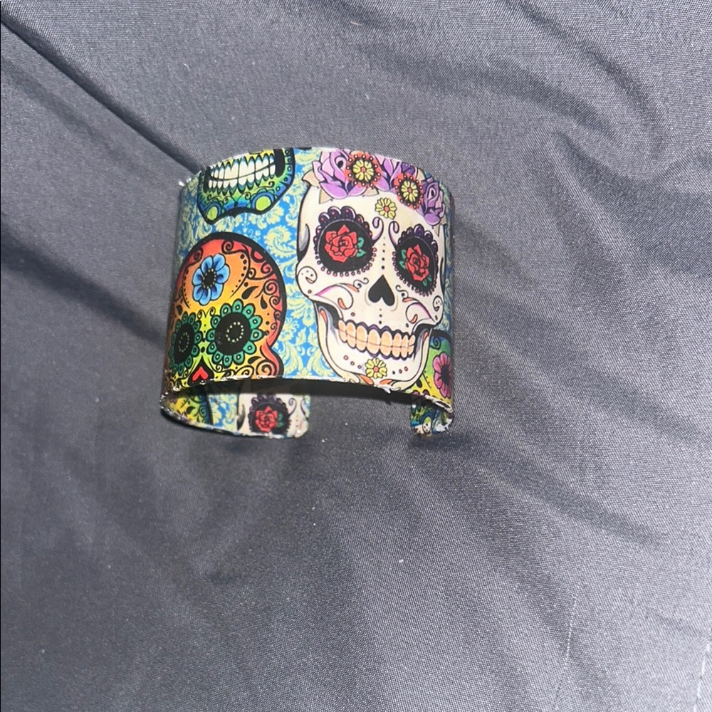 Colorful Sugar Skull Cuff Bracelet
